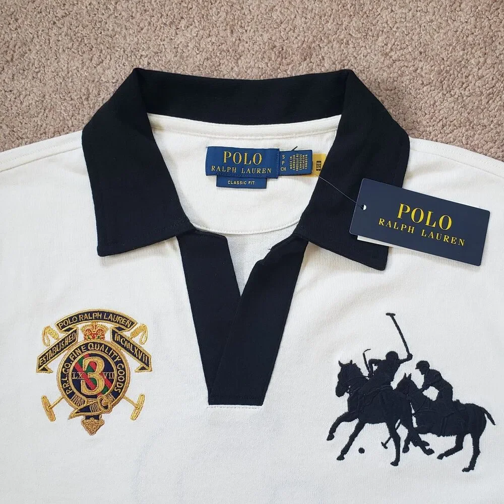 NWT Polo Ralph Lauren Small Mens White Dual Player #3 Polo Shirt Johnny Collar